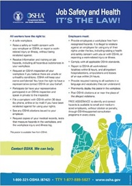 OSHA It's the Law Poster New OSHA Job Safety and Health Poster